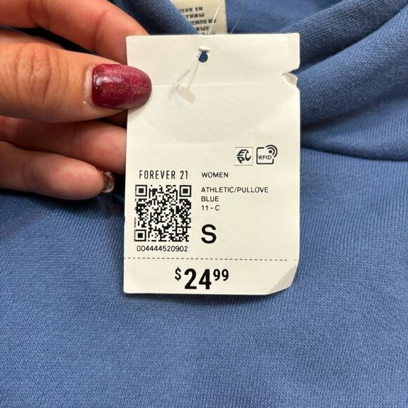 Ladies Brand New Forever 21 with Purpose Blue Cropped Hoodie Size Small - Picture 10 of 11